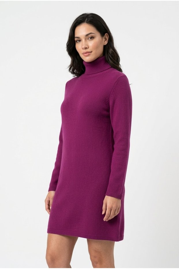 Women's Purple High-Neck Knitwear Mini Dress