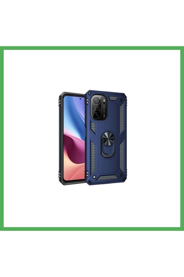 غطاء سيليكون متوافق مع هاتف Poco F3 مع حلقة صوفيا - أزرق داكن BEZOSS