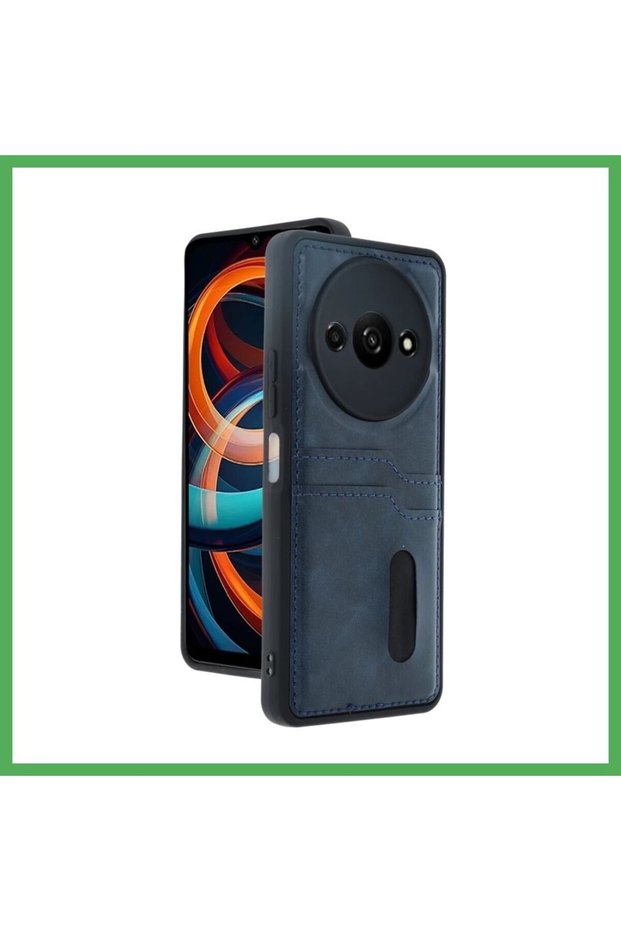 Redmi A3 4g Compatible Case Sara Leather Case with Business Card Holder - Navy Blue Bezoss