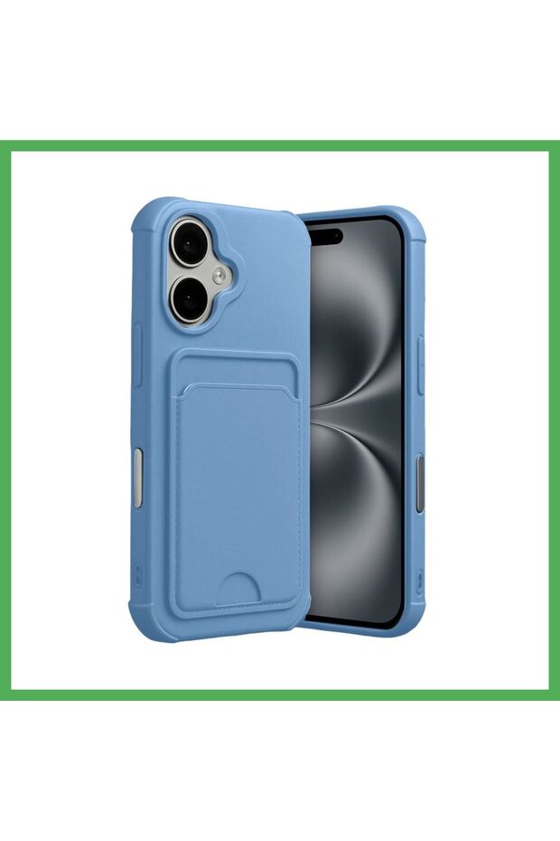 iPhone 17 Compatible Kelvin Silicone with Business Card Holder - Blue Bezoss