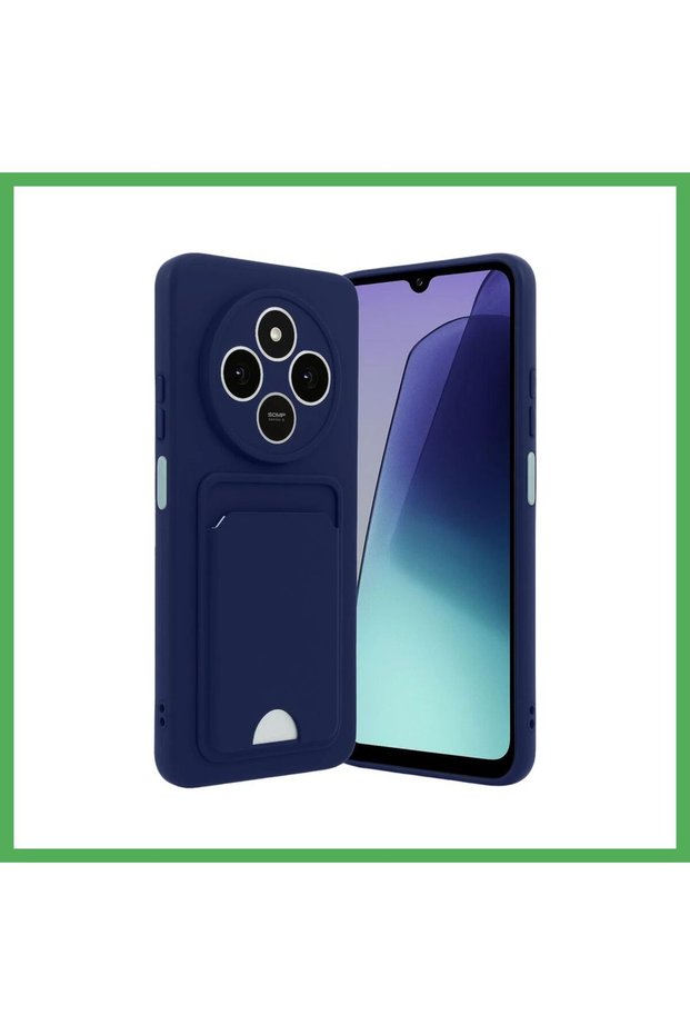 Redmi 14C Compatible Kelvin Silicone with Business Card Holder - Navy Blue Bezoss