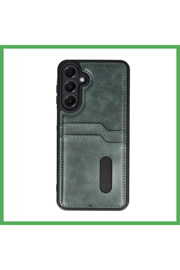 Samsung Galaxy S24 Fe Compatible Case Sara Leather Case with Business Card Holder - Dark Green Bezoss