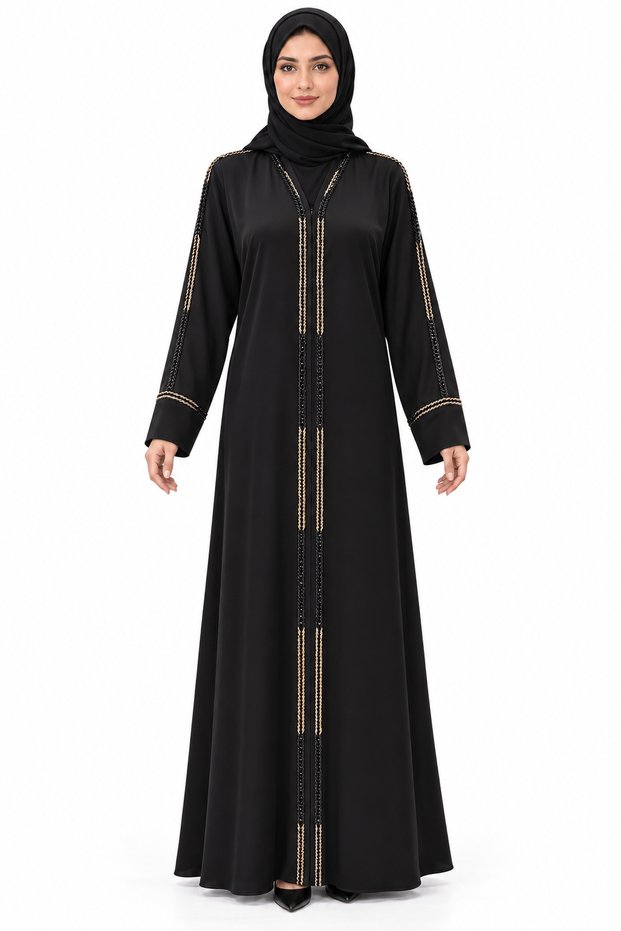 Abaya with Shiny Vertical Detailing | Vertical Accent Abaya