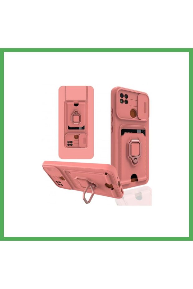 Redmi 9C Compatible Case Zuma Silicone with Business Card Holder and Ring - Pink Bezoss