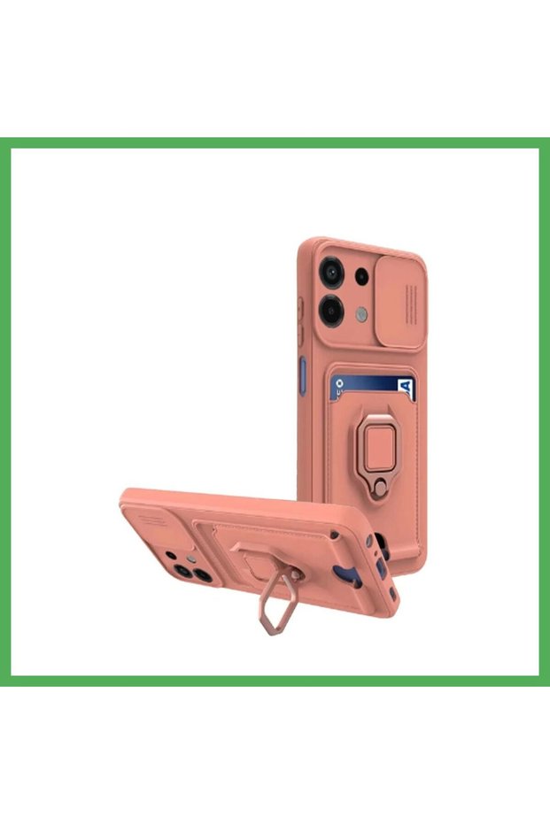 Redmi Note 13 4g Compatible Case Zuma Silicone with Business Card Holder and Ring - Pink Bezoss
