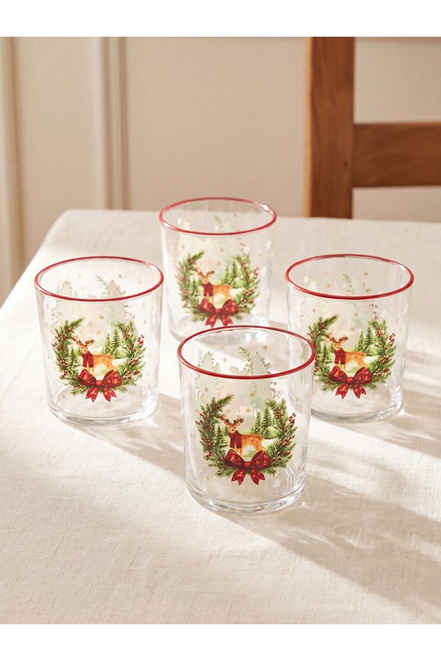 New Year's Themed Glass Cups from Uzg Store for Style Enthusiasts, Set of 4, 380 ml