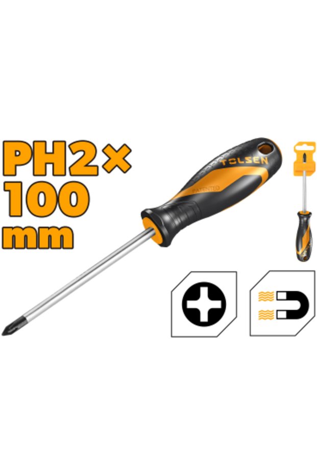 مفك فيليبس Cr-V بمقبض ناعم الملمس PH2x100mm