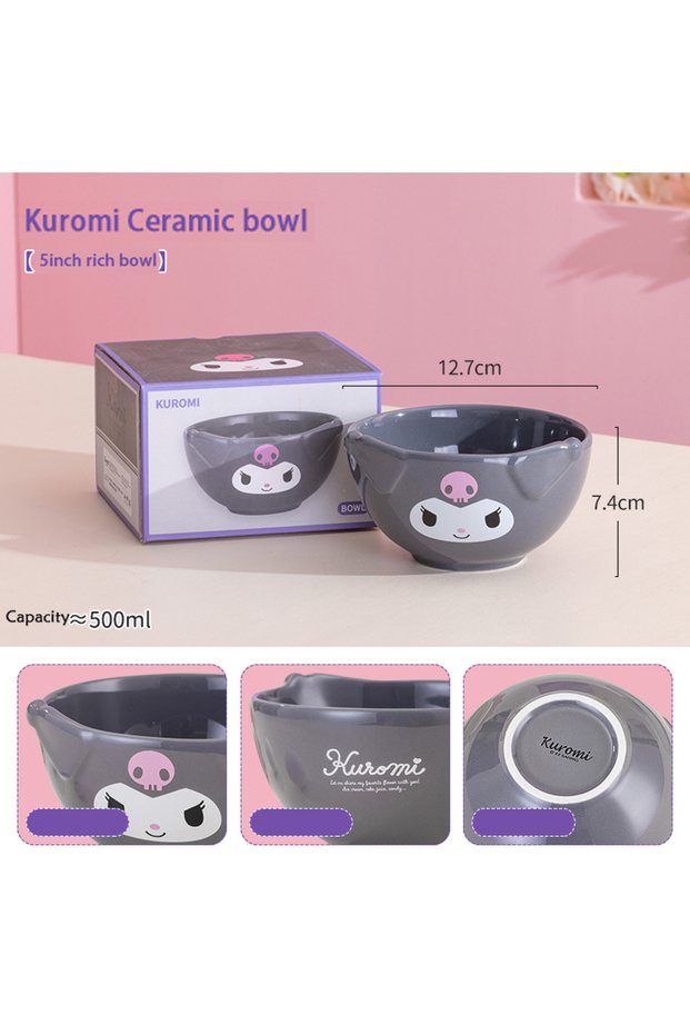 Kuromi For Sanrio Ceramic Rice Bowls 5Inch Cute for Melody& Cinnamoroll& Kuromi Kids Tableware Home