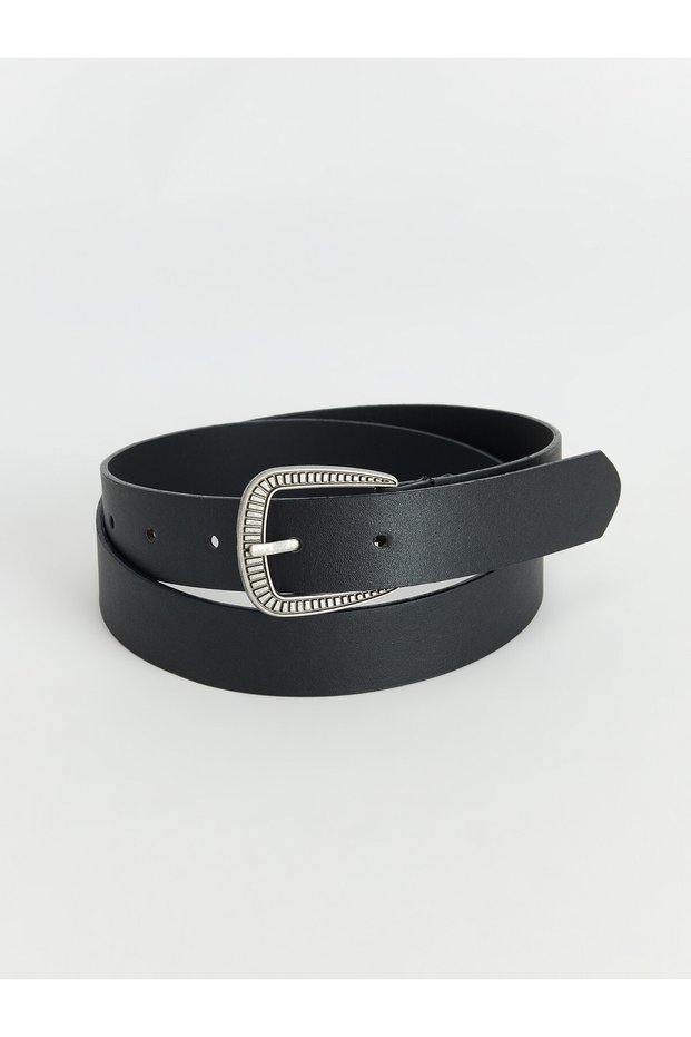 Peak New Season Black Patterned Buckle Women's Belt.