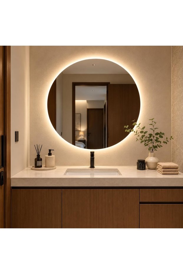 Round LED Wall Mirror with Backlit Touch Sensor – Modern Bathroom Vanity Mirror