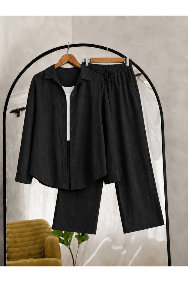 Textured Trouser Suit - 5371 - Black