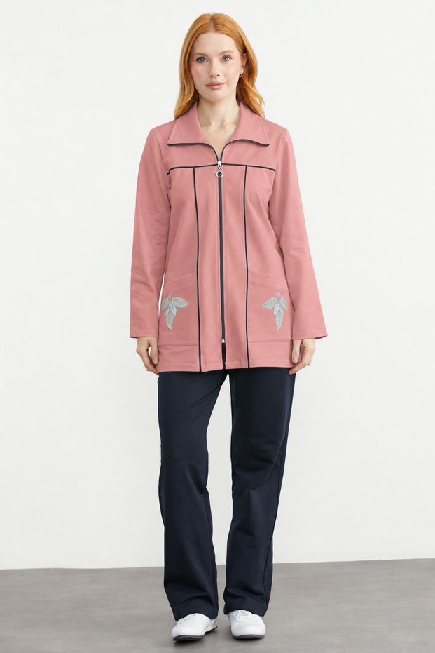 Color Combination Tunic Tracksuit Set - Dusty Rose