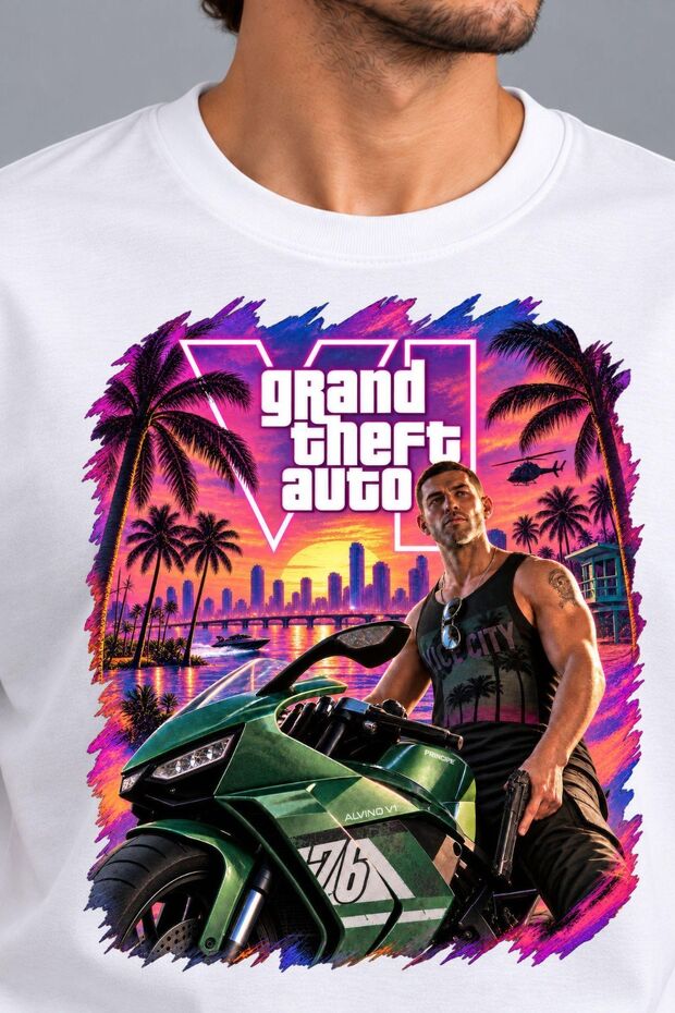 تيشيرت GTA 6 أسود للجنسين PS Tshirt