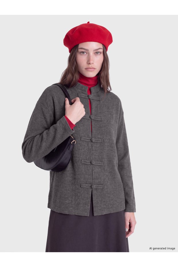I Dik Roba Collar Chinese Buttoned Women's Cardigan from Freezen Store