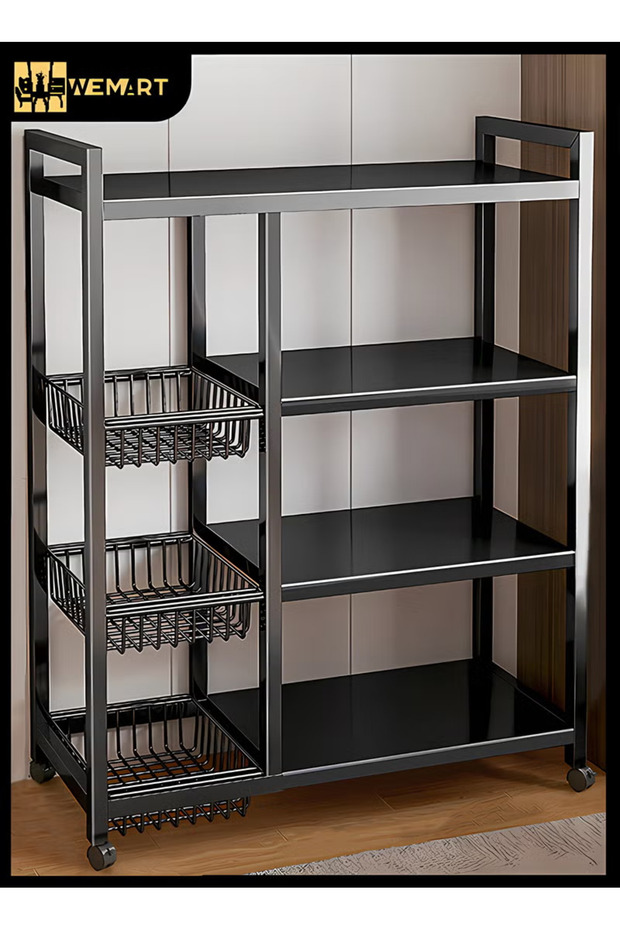 Kitchen Organizers, 4-Tier Storage Rack with Sunken Mesh Basket, Large Capacity Shelving Unit, Freestanding Metal Rack, Easy-to-Assemble Storage Rack for Garage Kitchen, Basement, Pantry