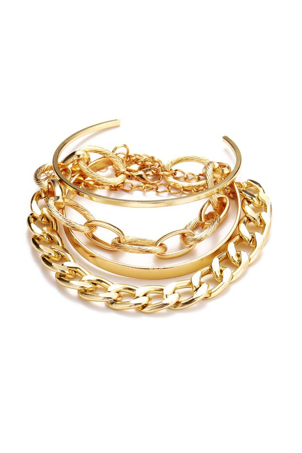 69 Bohemian Metal Chain Bracelet Set For Women Geometric Gold Color Thick Link Chain Open Bangle Fem