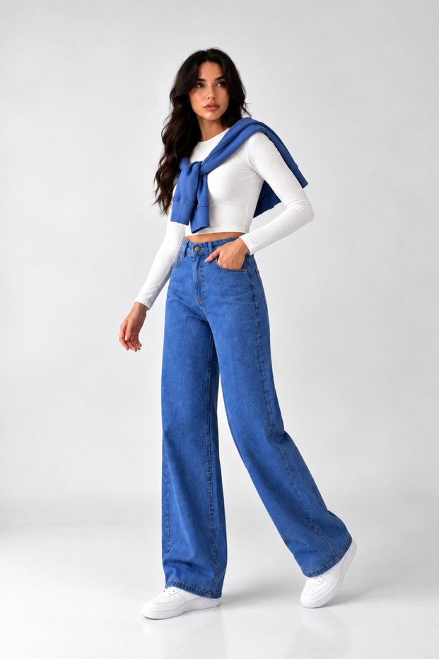 Lycra Boyfriend Wide-Leg Denim Pants