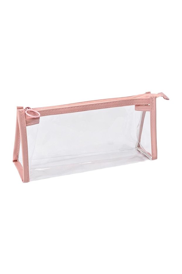 Pink Clear Pencil Case Waterproof Transparent PVC Cosmetic Bag Portable Stationery Organizer Pouch f
