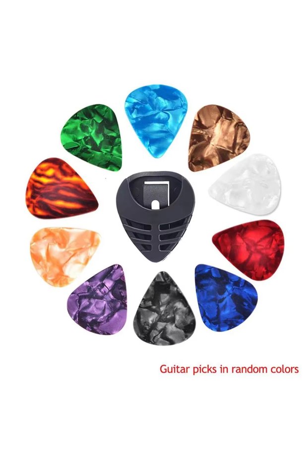 black 10Pcs Guitar Picks & Guitar Pick Holder Set For Acoustic Guitar Electric Guitar Bass Ukulele S