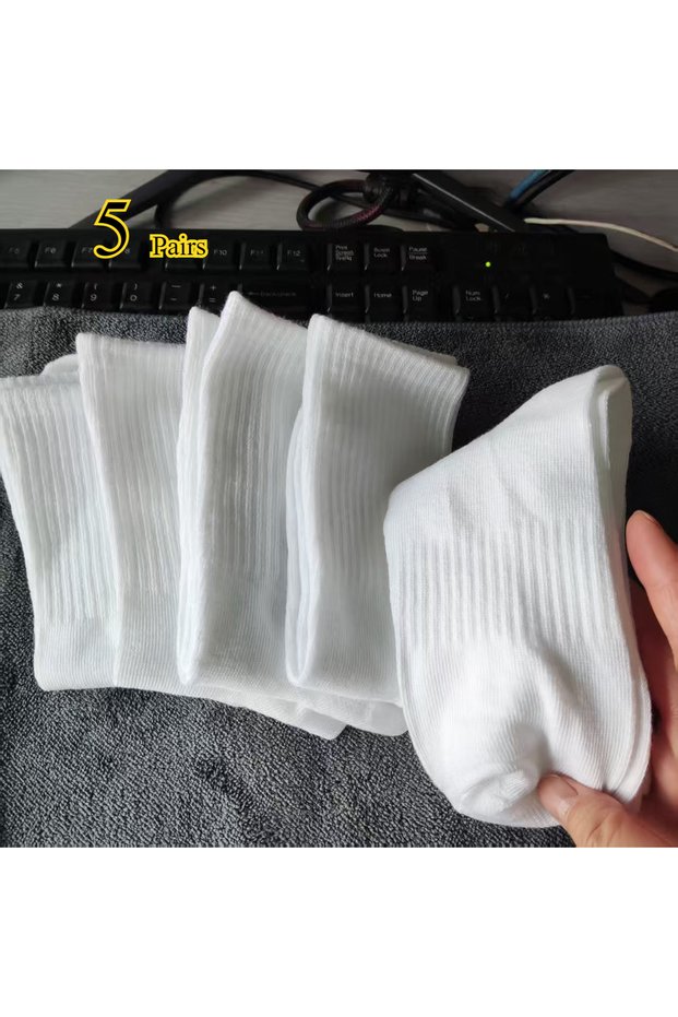 5 Pairs 5/10 Pairs of Autumn and Winter Men Mid Length Socks, White Anti Odor, Sweat Absorbing, Brea