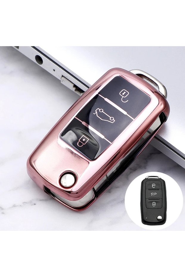 Pink TPU Car Key Cover Car Key Full Case Protection Key Bag for VW Volkswagen Polo Tiguan Passat Gol