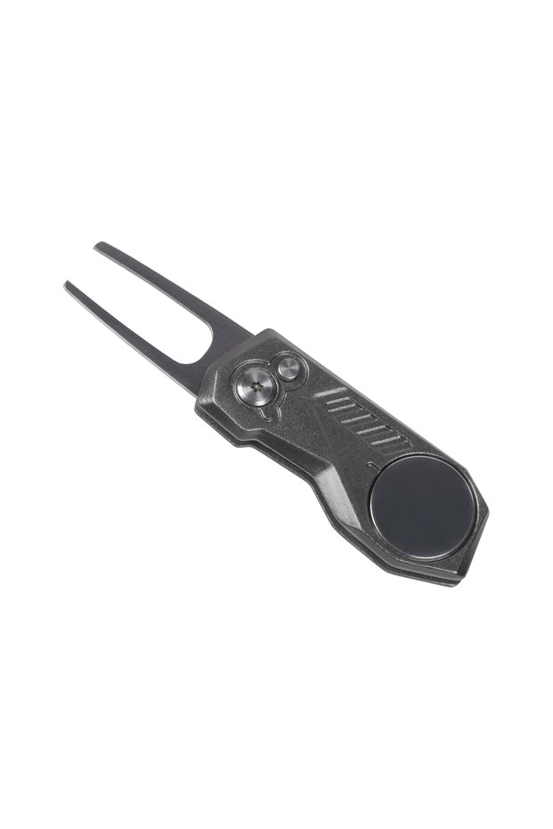 Dark Grey Professional Golf Divot Repair Tool Foldable Metal Pitch Fork With Magnetic Ball Marker Po