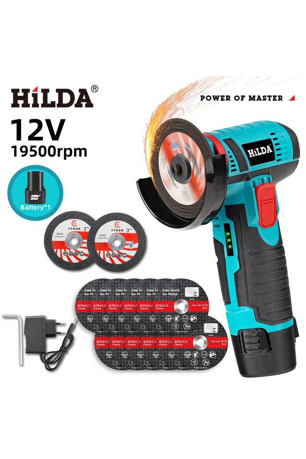 Blue and 10 blades 12v Mini Angle Grinder Car Repair Brush Motor Rechargeable For Cuttin