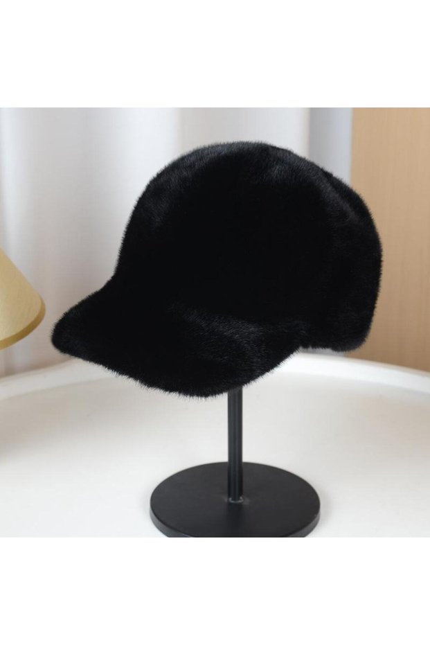 Black Men's Winter Outdoor Snapback, Plush Faux Fur Baseball Hat, Solid Color Thickened Luxury Fashi