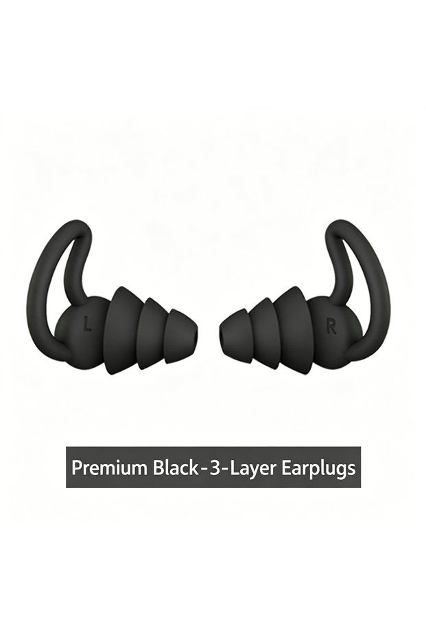 HK002-Black 3 Layer Ear Plugs For Sleep Silicone Noise Cancelling Hearing Protection, Soft Reusable