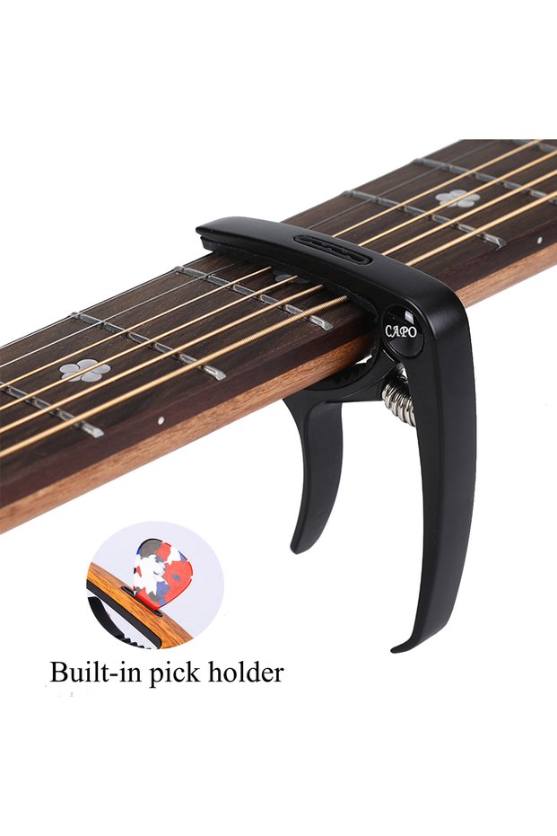 Black Miwayer Multifunctional Guitar Capo – Built-in Pick Storage & String Pin Remover, Spring Loade