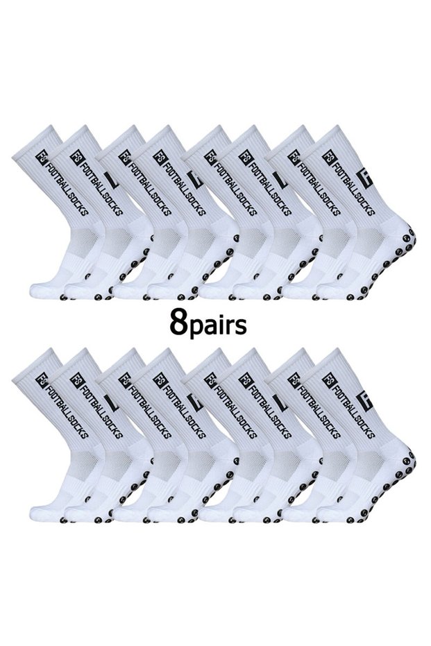 white 8 Pairs of New FS Mid Tube Glued Football Socks for Sports Training and Competition, Non Slip
