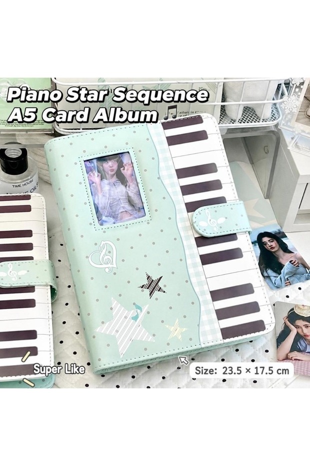 only cover-green Ins Polka Dot Piano Binder Notebook PU Leather Loose Leaf Photo Album a5 Detachable