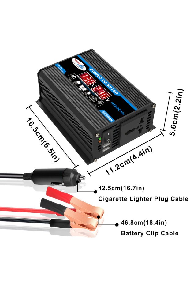 black Car Power Inverter LED Display 4000W 12V to 220V/110V Converter Charger Adapter Multiple Prote