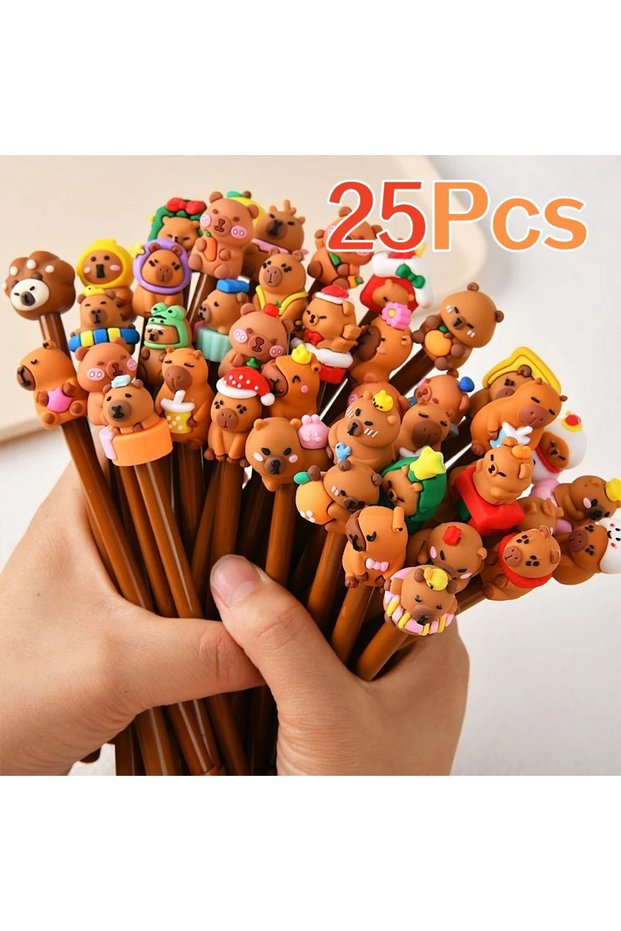 25PCS 5-25Pcs Cartoon Capybara Gel Pen,Kawaii Shape Design,Black Ink,Durable Writing Tool,School Off