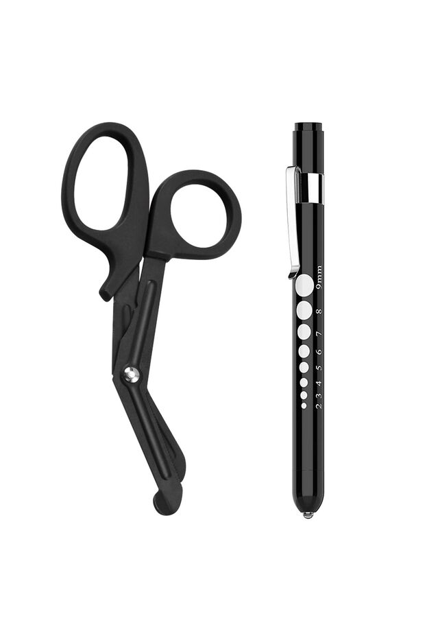 Black 2/4 Pcs Medical Scissors and Penlights for Nurse Medical Supplies with One Medical Pen Light O
