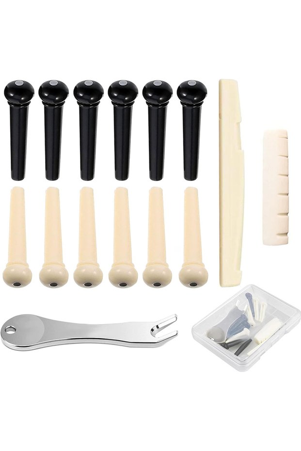 15 Pcs Set Acoustic Guitar Bridge Pins with Bridge Pin Puller Remover&Guitar Bridge Saddle Nut,Guita