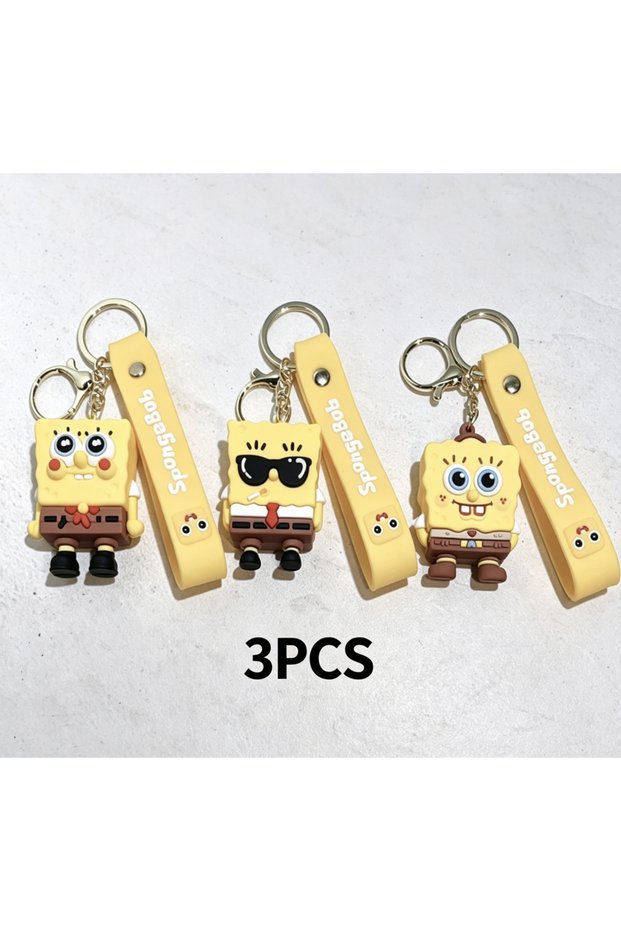 3PCS-Yellow Kawaii Anime Spongebob Squarepants Patrick Star PVC Keychain Backpack Decoration Birthda
