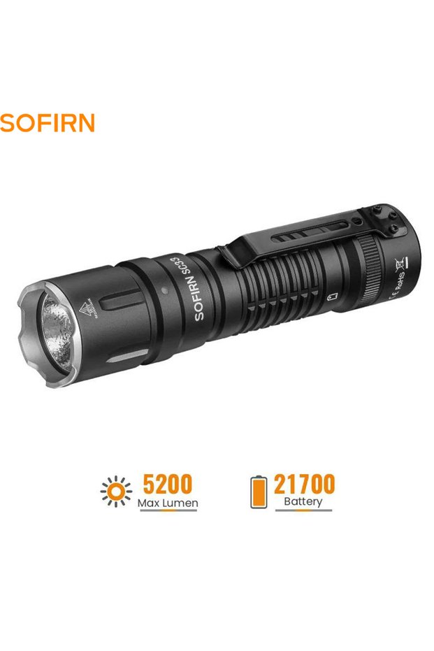 6000-6500K SOFIRN SC33 Tactical Flashlight 5200lm XHP70.3 HI LED Powerful Torch Tail Switch USB-C Re