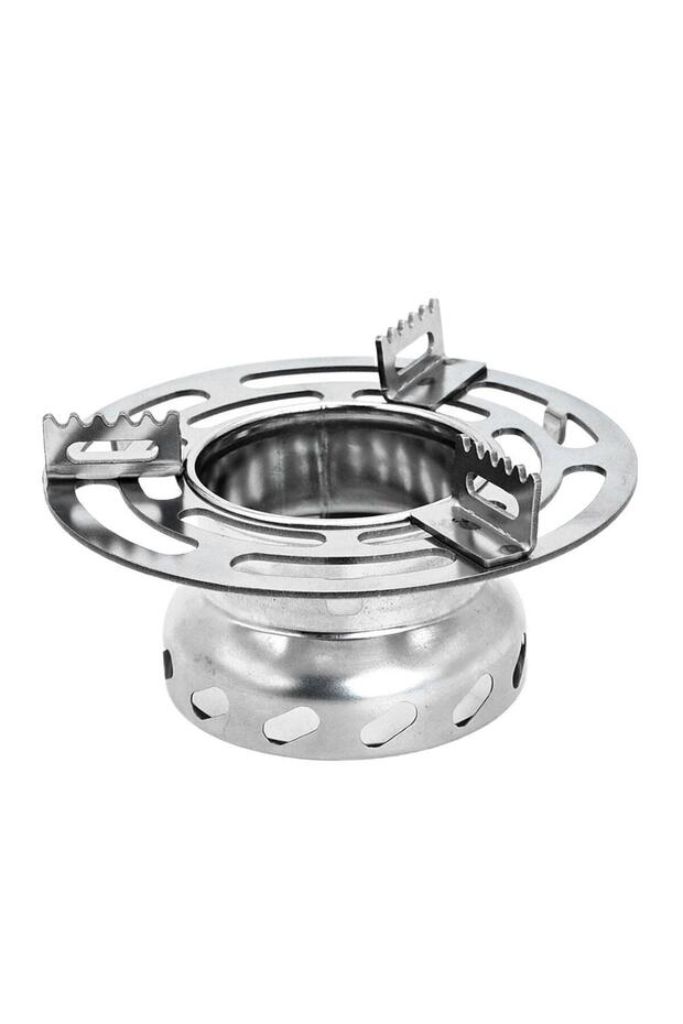 Silvery Portable Alcohol Stove Set Aluminum Burner Steel Stand Windproof Anti‑Slip Support For Campi