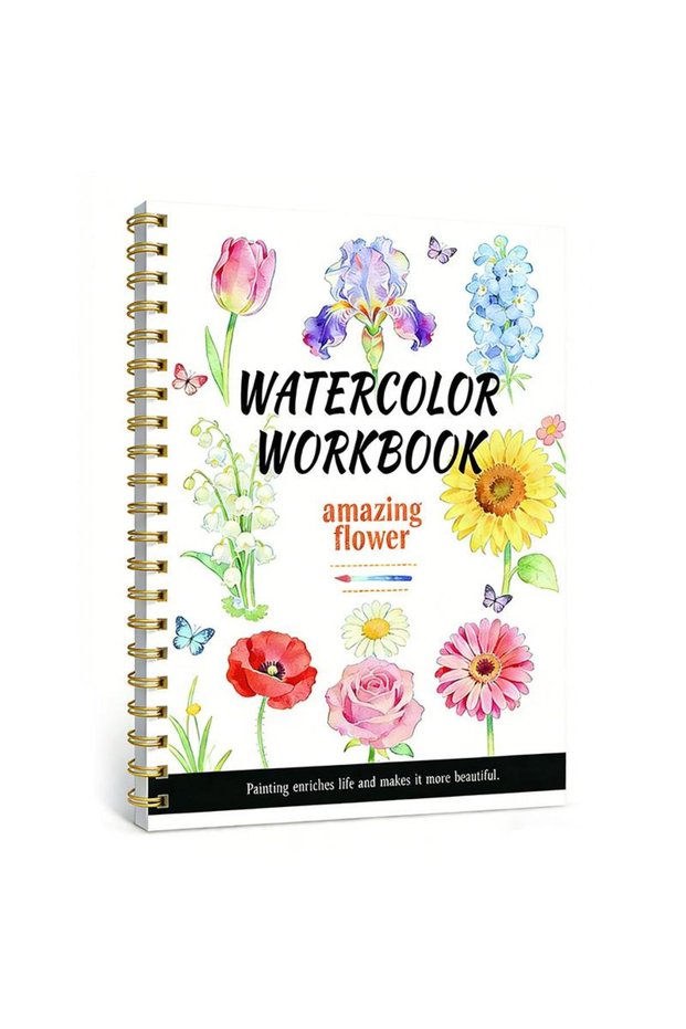 A1 New Spiral Bound Watercolor Flower Workbook Thick Paper Easy Guides For Beginners Daily Art Pract