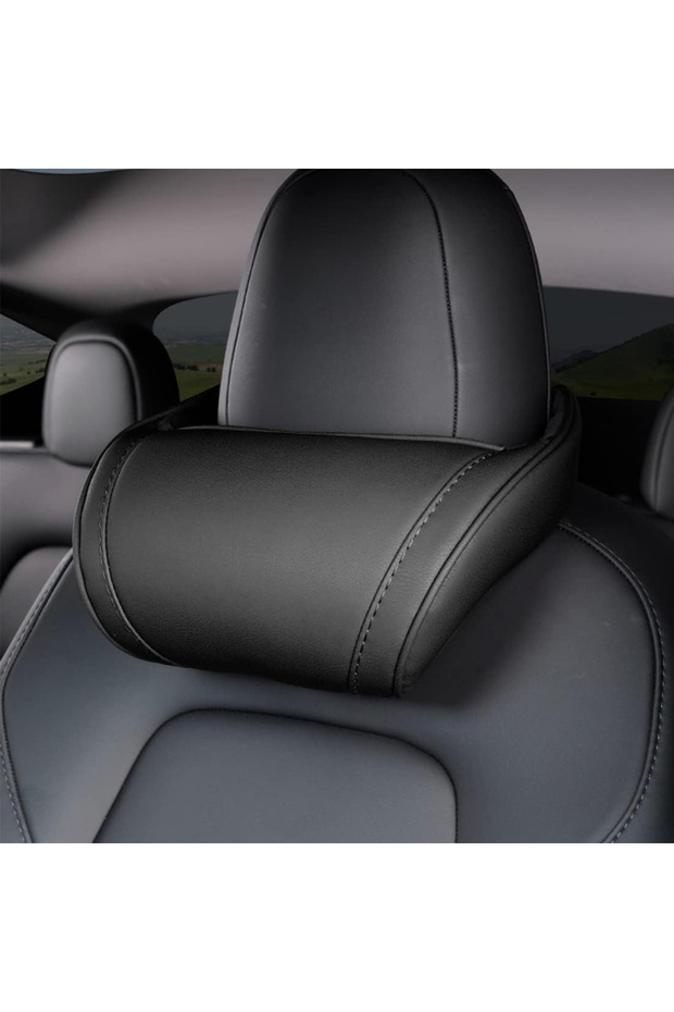 1pcs black pillow For Tesla Model 3/Y/X/S Seat Headrest Travel Rest Neck Pillow PU Leather Neck Pill
