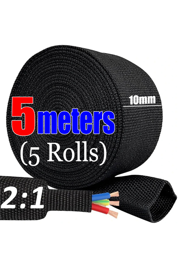 Black -5m 2:1 Cable Sleeves Insulation Braided Heat Shrink Tube Flam Retardant Wire Wrap Sheath Pro