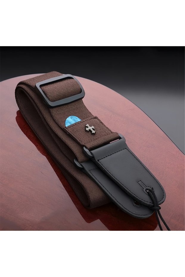Coffee Miwayer Vintage Cross Guitar Strap with Pick Pocket Electric Acoustic Folk Guitarra Belt for