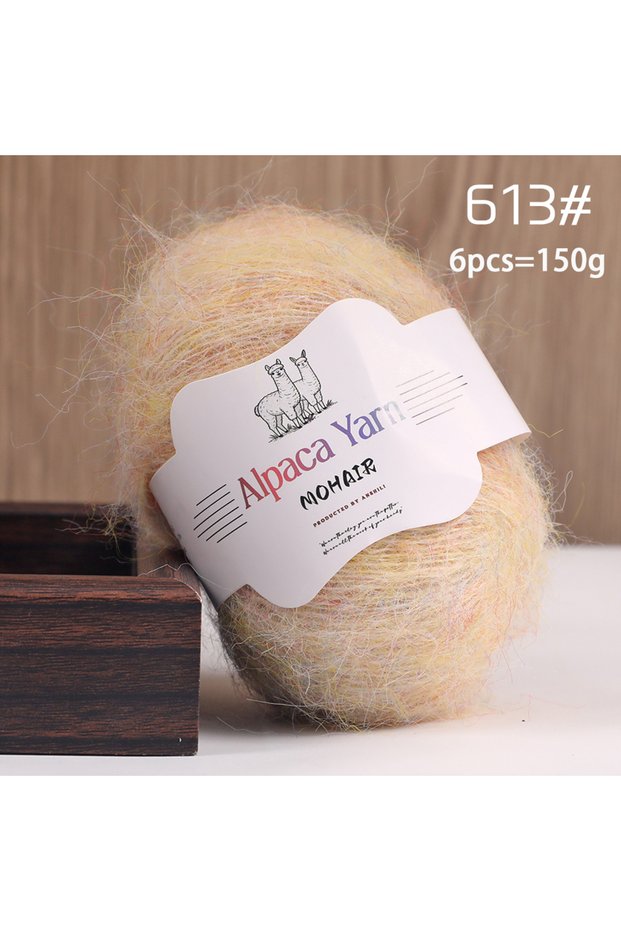 613 6-Pack of Alpaca Mohair, 25g Per Roll, Total 150g, Solid Color Long-Haired Mohair, Soft and High