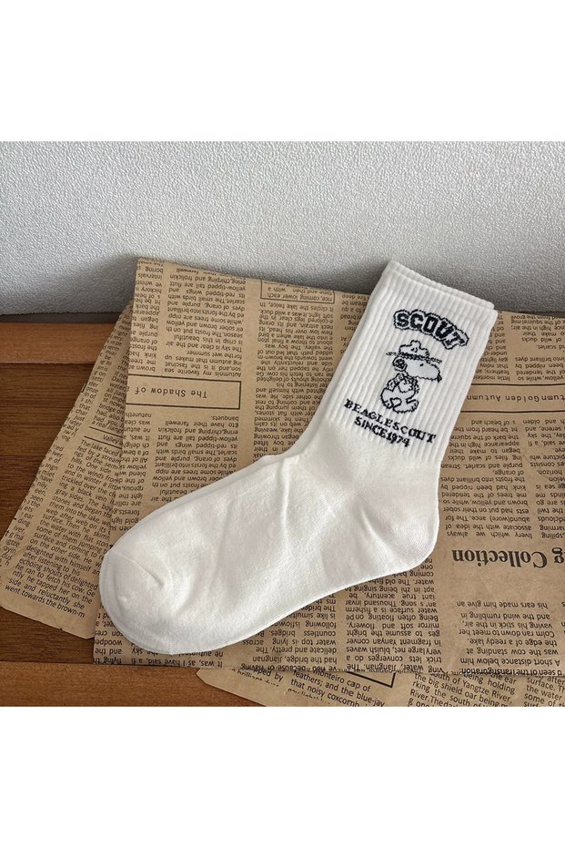 White Cute Snoopy Mid Calf Cotton Socks High Elastic Soft Breathable Women Hosiery Casual Spo