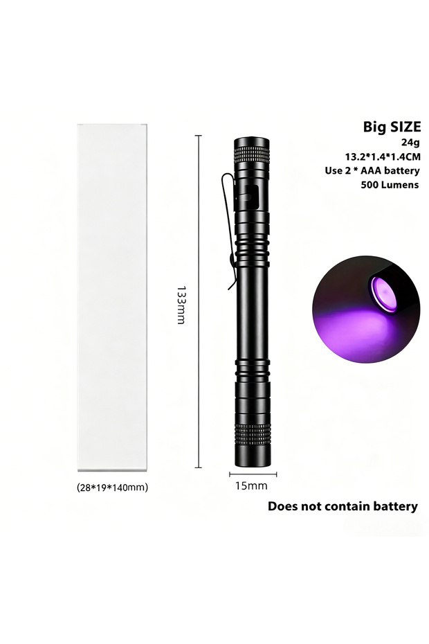 long-No Battery 395nm LED UV Flashlight Use AAA Battery Portable Waterproof Blacklight Torch with Pe