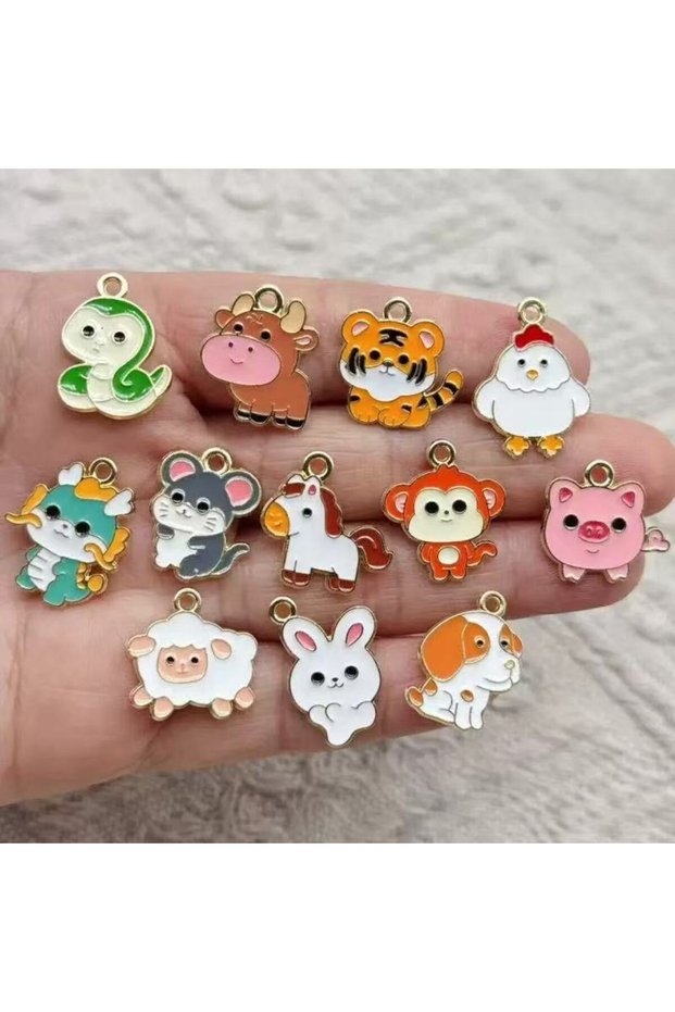 13 12pcs DIY Jewelry Accessories Drip Oil Cartoon Cute Twelve Zodiac Animals Handmade Material Penda
