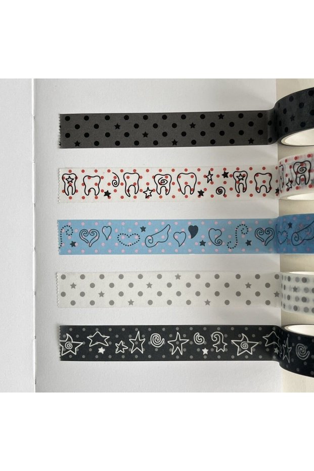 5PCS Korean Ins Style Cute Dot Star Tooth Pattern Washi Tape DIY Stationery for Scrapbook Journal Pl