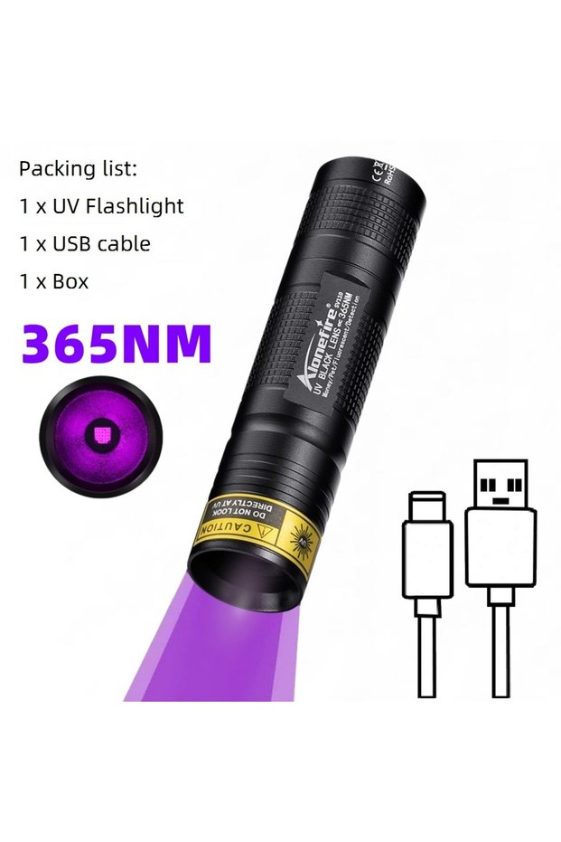 365nm Mini 365nm/395nm UV Flashlight Usb Rechargeable UV Glue Curing Torch Cat Dog Pets Urine Tinea