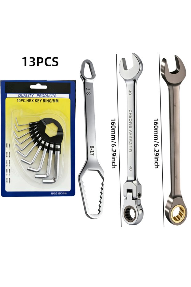13PCS 13PC Set with Swivel Ratchet Wrenches; Perfect Hand Tools for Auto Repair, Household Maintenan